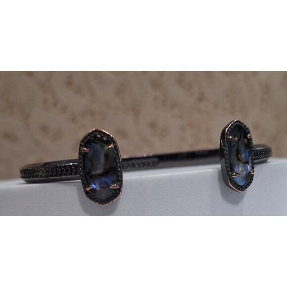 EUC Kendra Scott Elton Abalone Gunmetal Cuff Bracelet - Picture 10 of 10